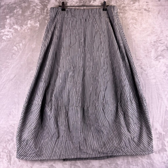 Cut Loose Skirt Womens L Grey Black Micro Stripe Crinkle Lagenlook Midi (1421) - Picture 6 of 10